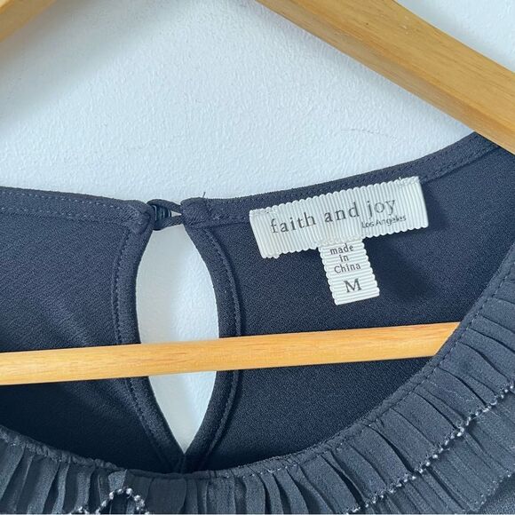 Faith and Joy Black Ruffle Drop Shoulder Blouse - Picture 3 of 6